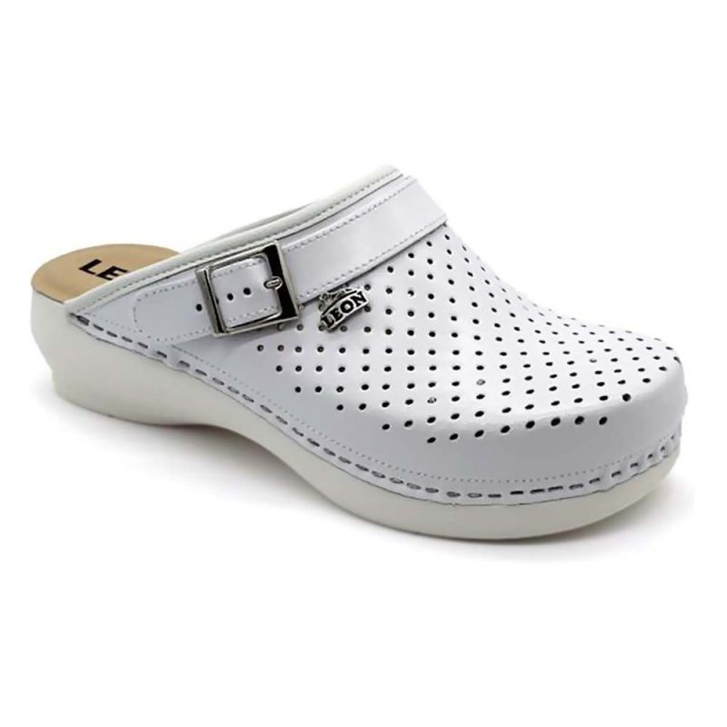 Saboti medicali, unisex, din piele perforata, alb, Leon PU101 43