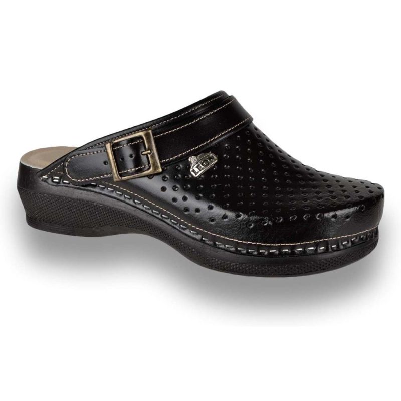 Saboti medicali, unisex, din piele perforata, negru, Leon PU101 42