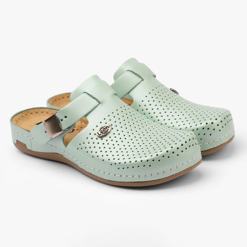 Saboti medicali, de dama, din piele, verde menta, Leon 950 38