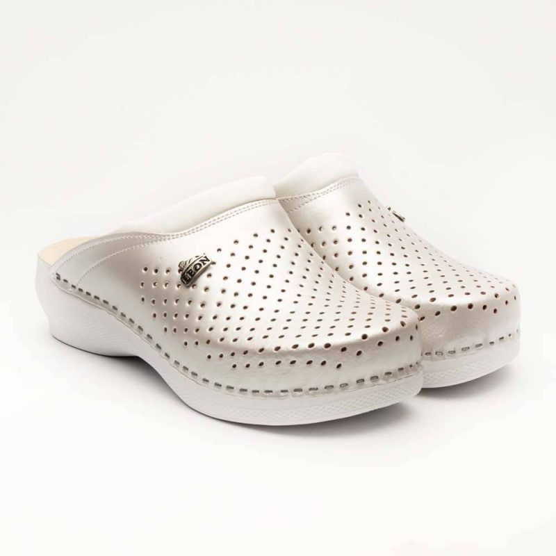 Saboti medicali, unisex, din piele, alb perlat, Leon PU100 41