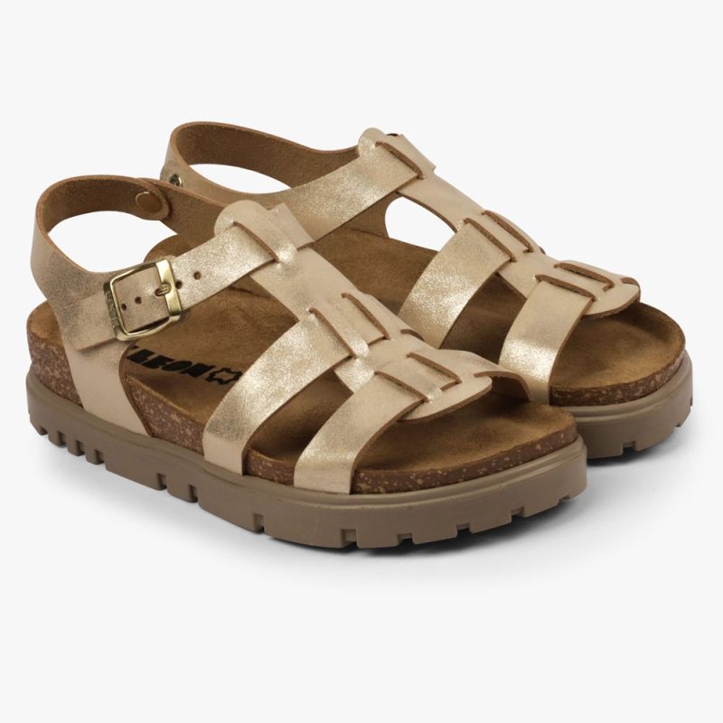 Sandale de dama Leon 6300, de vara, din piele, auriu