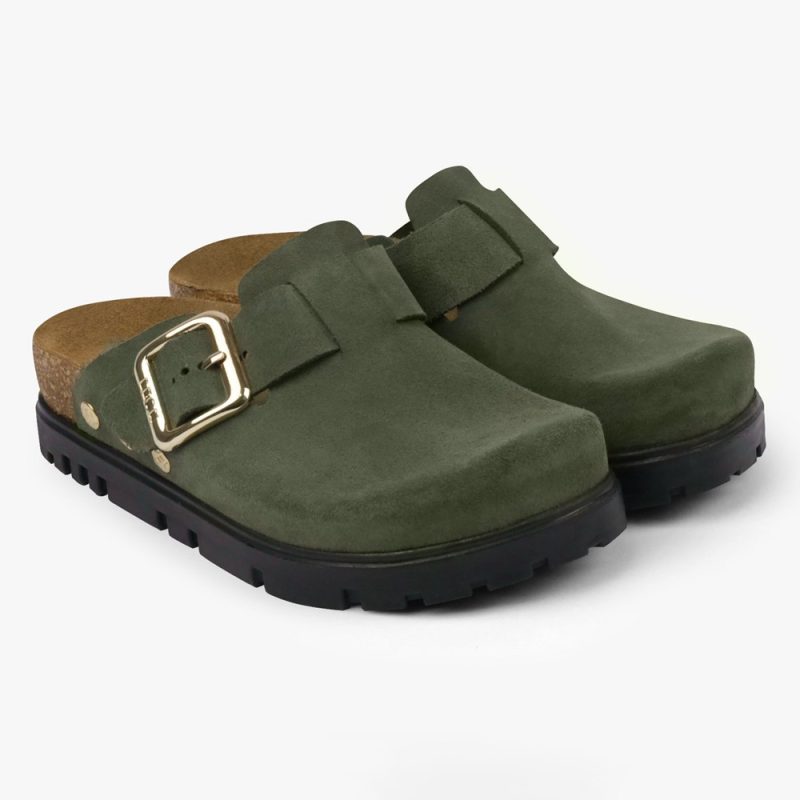 Saboti medicali, de dama, din piele, cu bareta, Leon 6006, verde 38