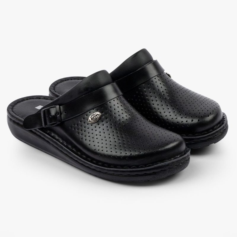 Saboti medicali, unisex, din piele, cu bareta, Leon 300M, negru 45