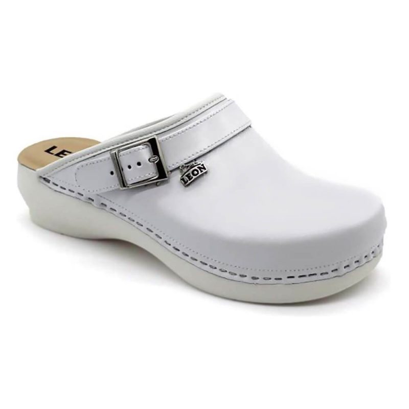 Saboti medicali, unisex, din piele neperforata, alb, Leon PU101